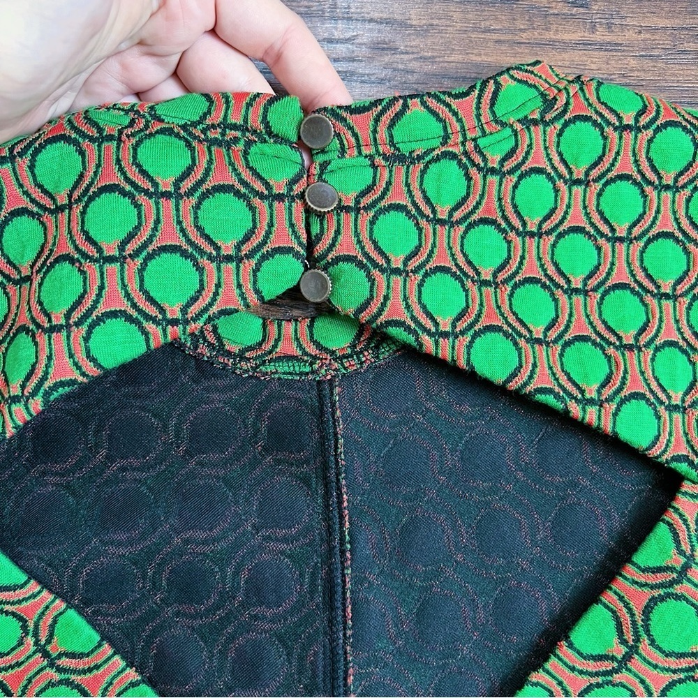 Maeve • Anthropologie Jacquard Shift Mini Dress green orange dots retro mod - Picture 13 of 14